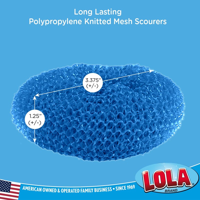 LOLA Plastic Mesh Scouring Pads - 3 Pack, 3.375" x 1.25", Non-Scratch Scrubbers to Clean Dishes, Assorted Colors - 1 Red, 1 Blue & 1 Yellow - Image 2